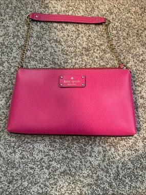 kate spade Hot Pink Leather Chain Wristlet Clutch with Gold Hardware
